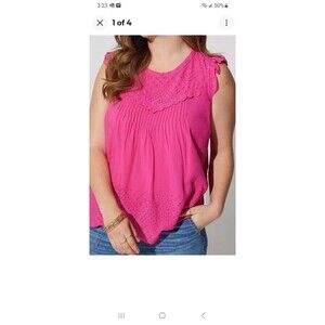 SOLDTorrid hot pink eyelet tee top plus sz 4 sleeveless ruffle casual boho beach